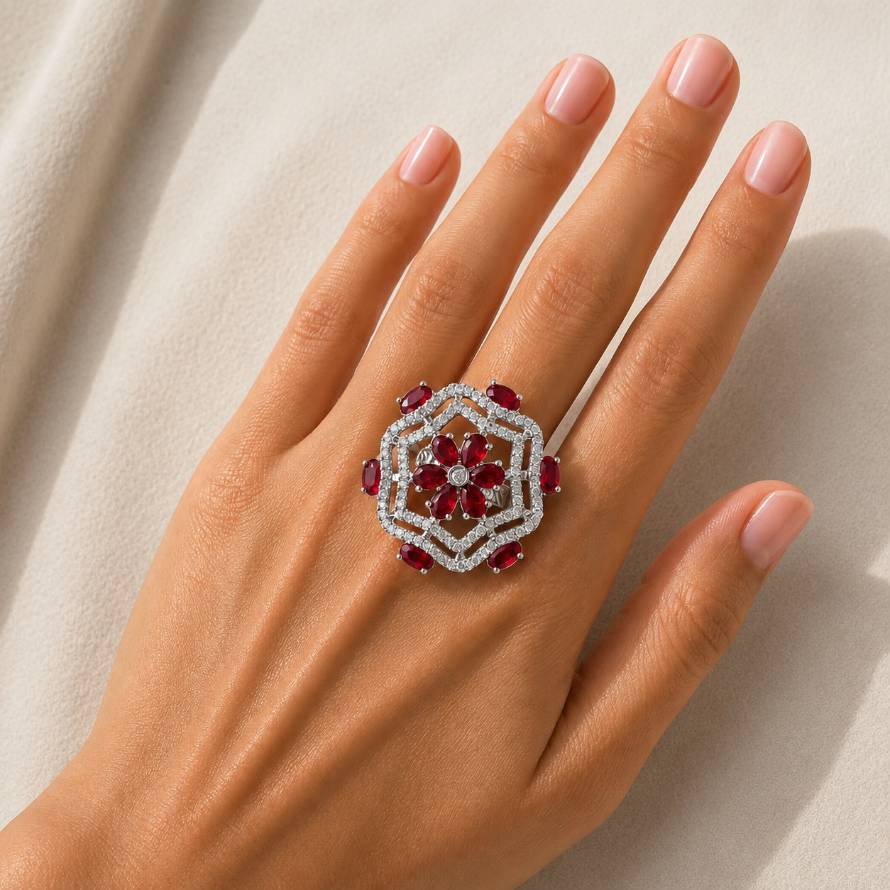 Crystal Floral Cocktail Ring