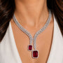 Crystal Leaf American Diamond Necklace Set – Ruby Red | CARRYALLCO