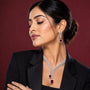 Crystal Leaf Necklace Set with Drop Earrings – Ruby Red – American Diamond | CARRYALLCO