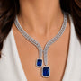 Crystal Leaf American Diamond Necklace Set – Sapphire Blue | CARRYALLCO