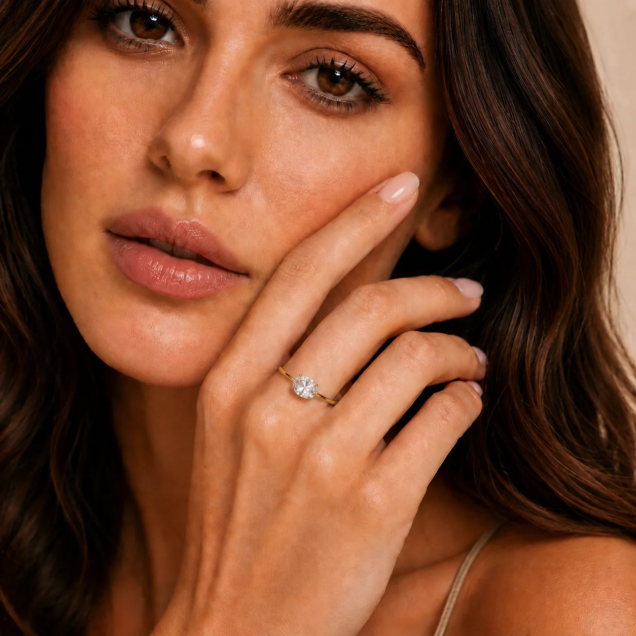Crystal Zircon Solitaire Ring – Side View | 18K Gold Plated | Carryallco India