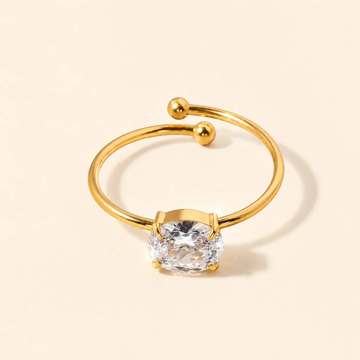 Crystal Zircon Solitaire Ring – 18K Gold Plated | Demi-Fine | Carryallco India