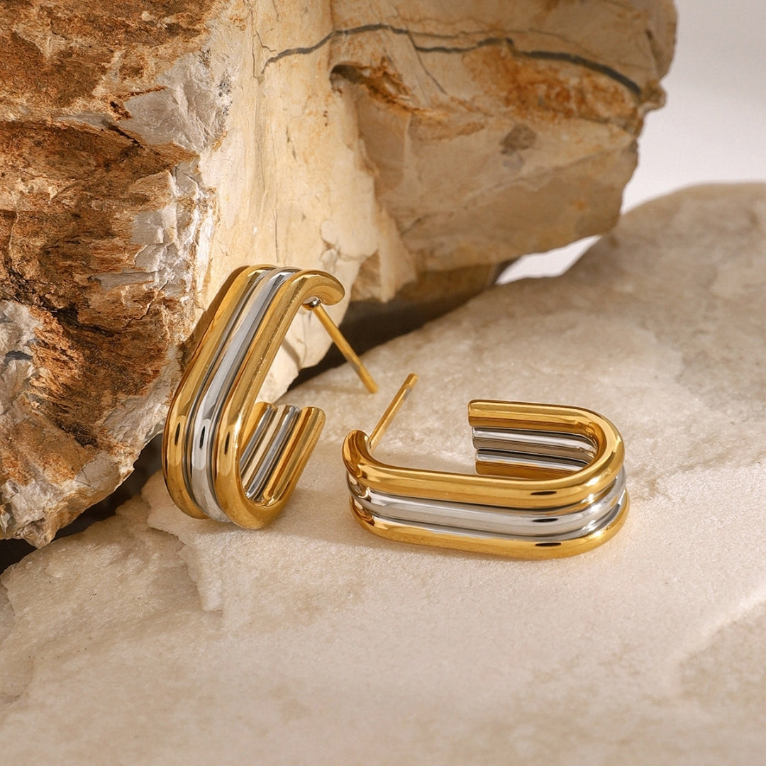 Curve Bar Hoop Earrings – 18K Gold Plated Carryallco