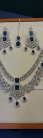 Sapphire Leaf Bridal American Diamond Necklace Set