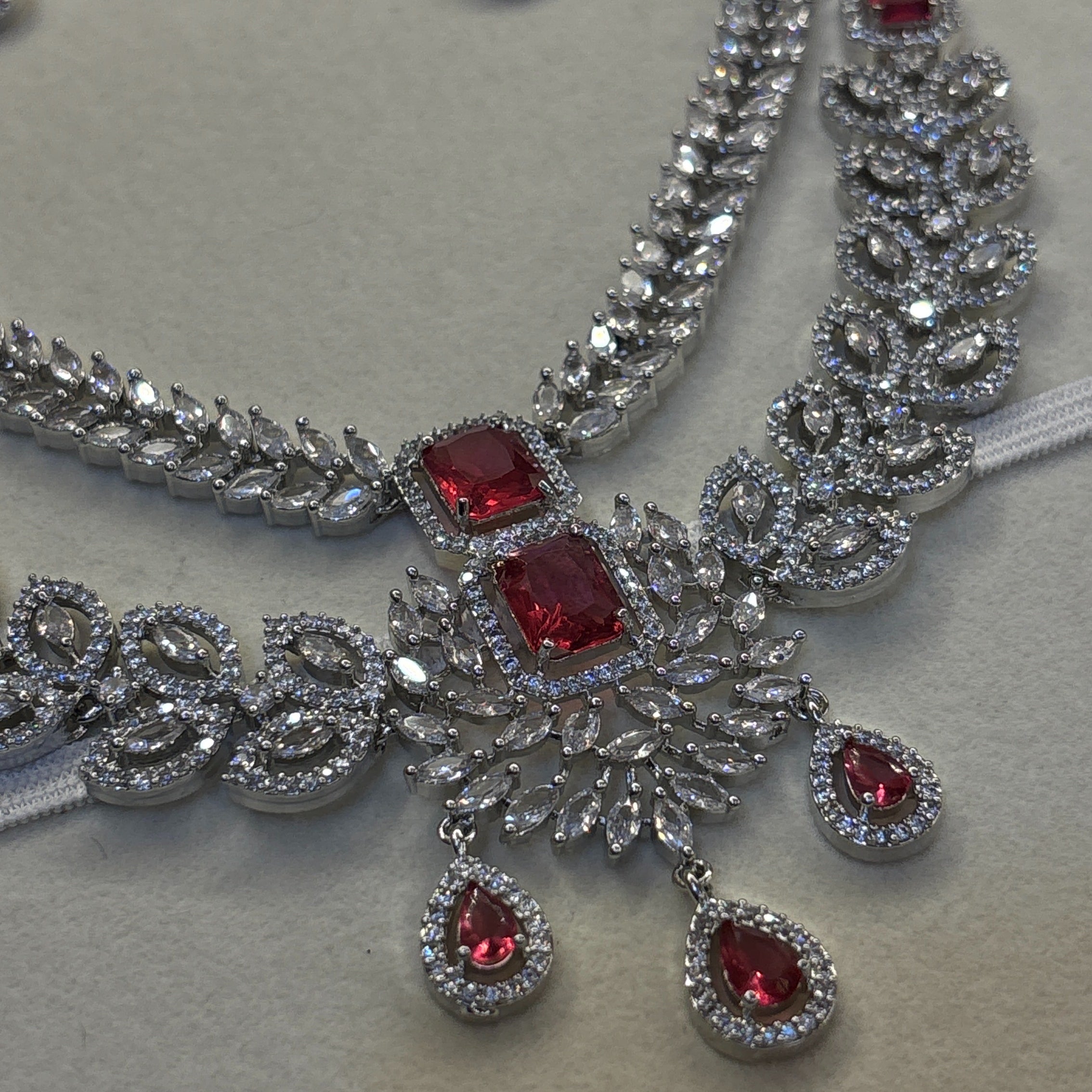 Ruby Leaf Bridal American Diamond Necklace Set