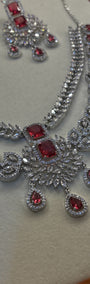 Ruby Leaf Bridal American Diamond Necklace Set
