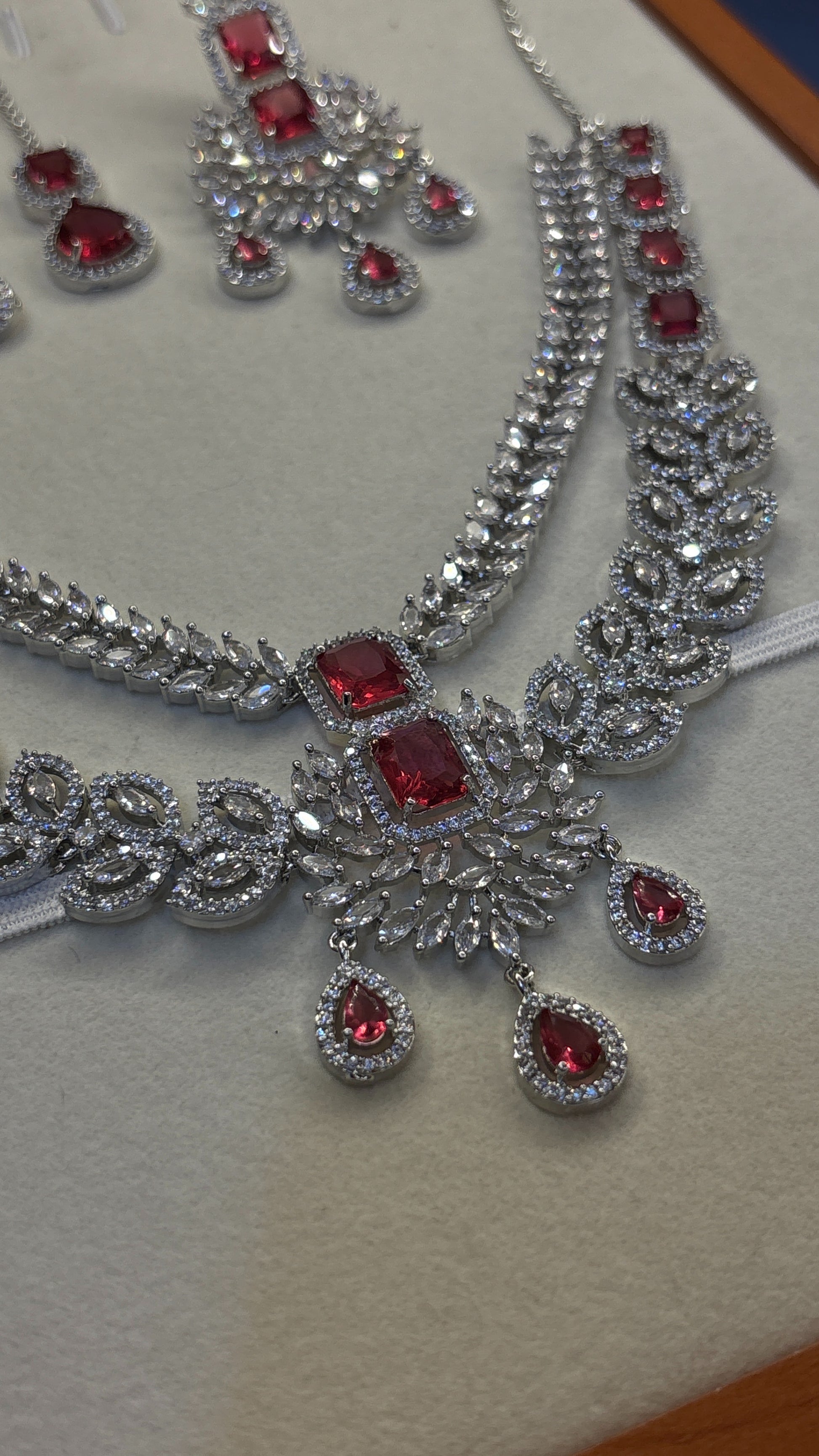Ruby Leaf Bridal American Diamond Necklace Set