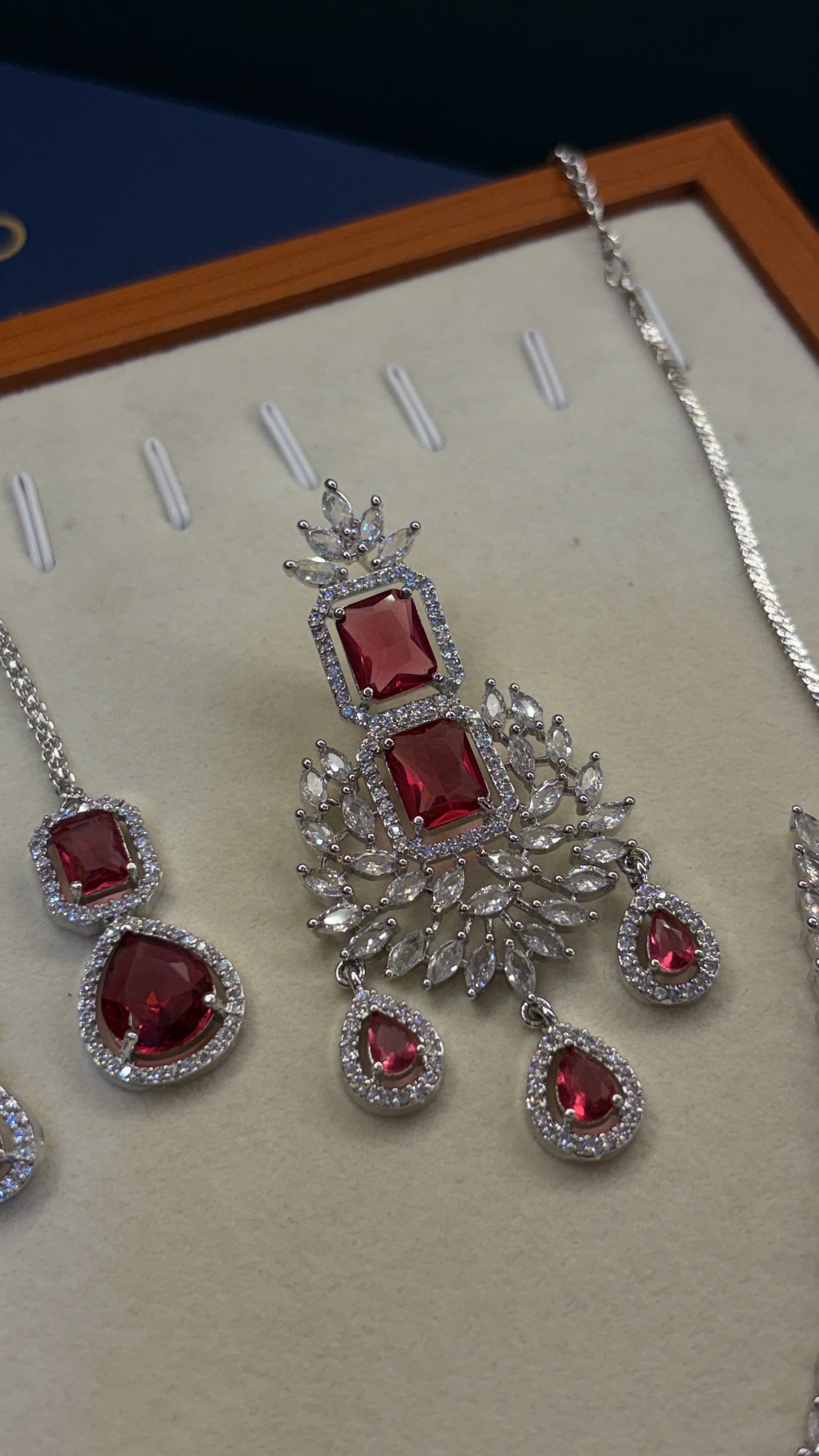 Ruby Leaf Bridal American Diamond Necklace Set