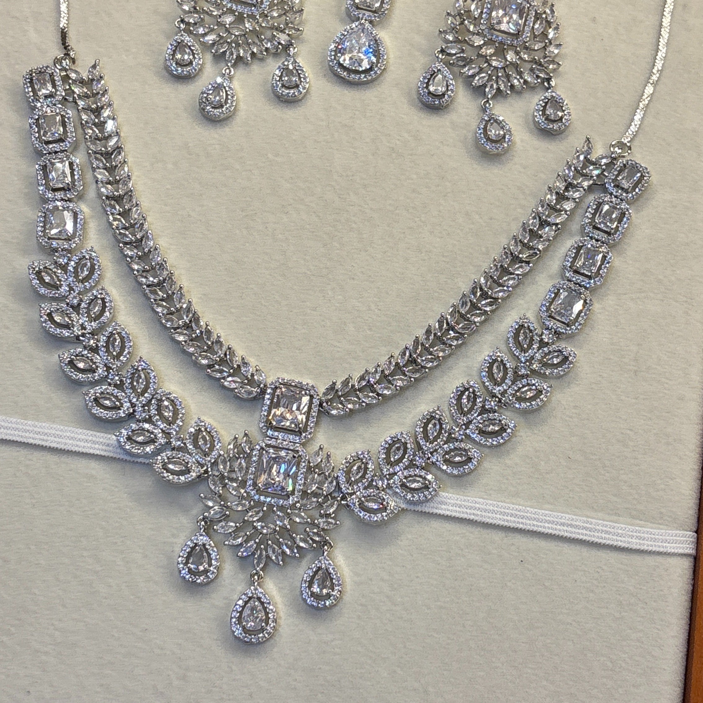 Ivory Leaf Bridal American Diamond Necklace Set