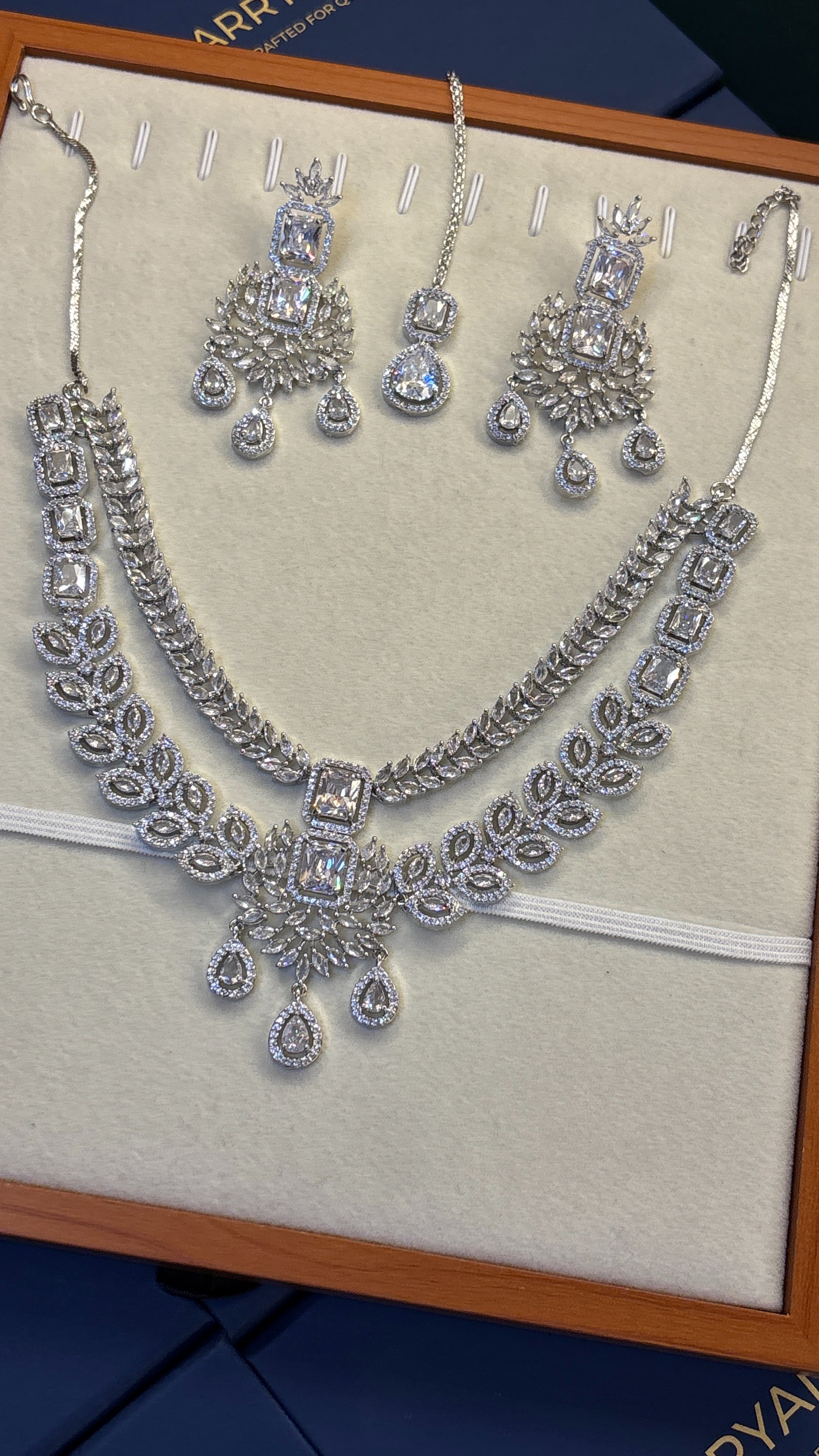Ivory Leaf Bridal American Diamond Necklace Set