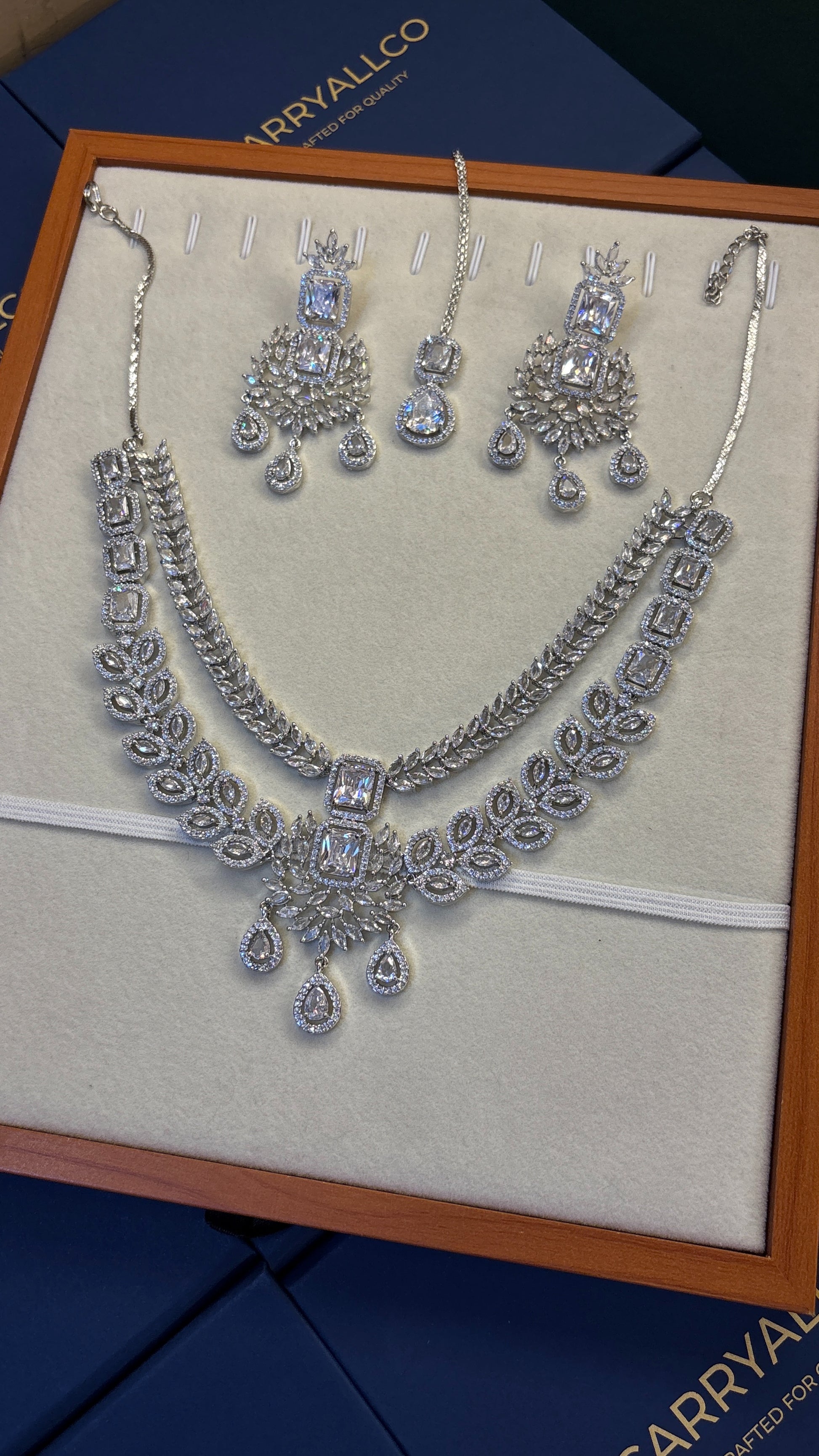 Ivory Leaf Bridal American Diamond Necklace Set