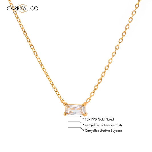 Dainty 18K Gold-Plated Rectangle Brilliant Cut Stone Necklace