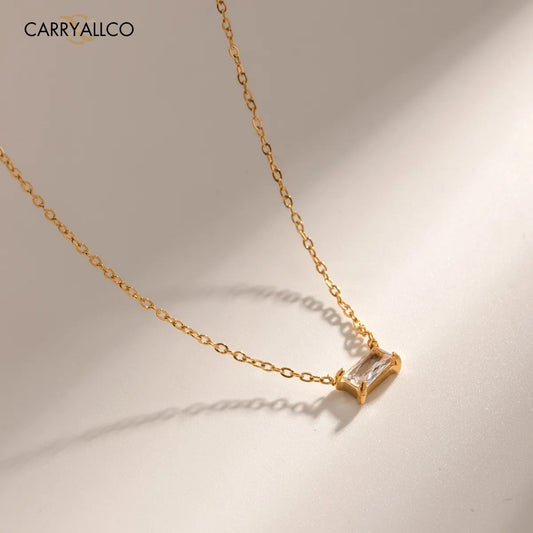 Dainty 18K Gold-Plated Rectangle Brilliant Cut Stone Necklace
