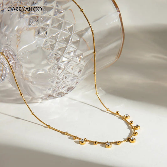 Dainty 18K Gold Plated Brilliant Cut Stone Charm Necklace