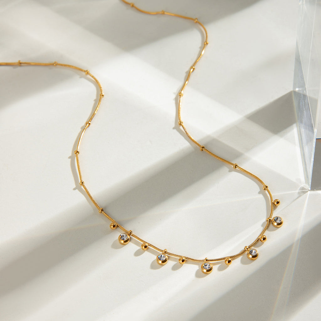 Dainty 18K Gold Plated Brilliant Cut Stone Charm Necklace