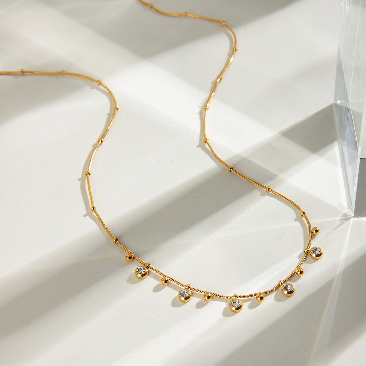 Dainty 18K Gold Plated Brilliant Cut Stone Charm Necklace