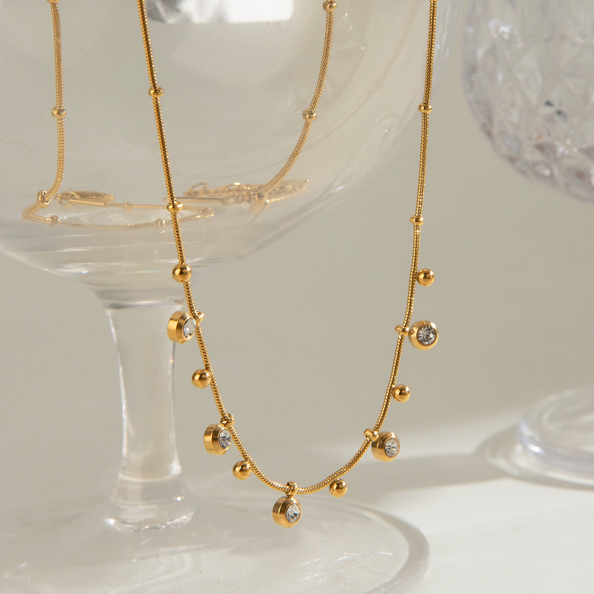 Dainty 18K Gold Plated Brilliant Cut Stone Charm Necklace
