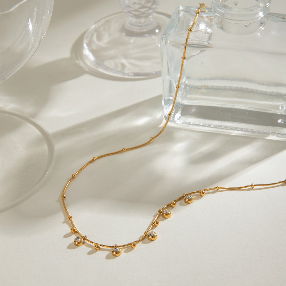 Dainty 18K Gold Plated Brilliant Cut Stone Charm Necklace