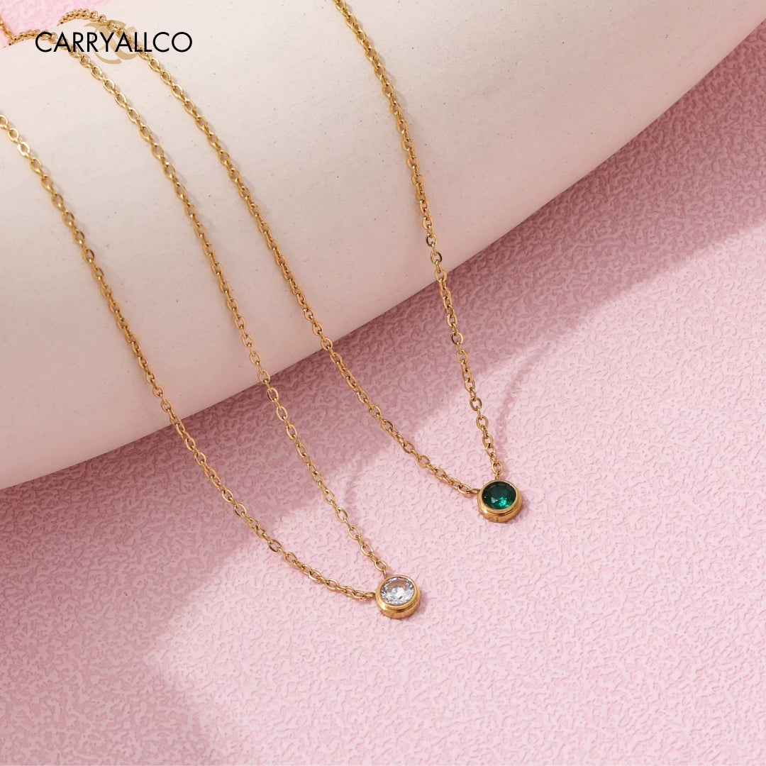 Dainty Green Brilliant Cut Stone Necklace