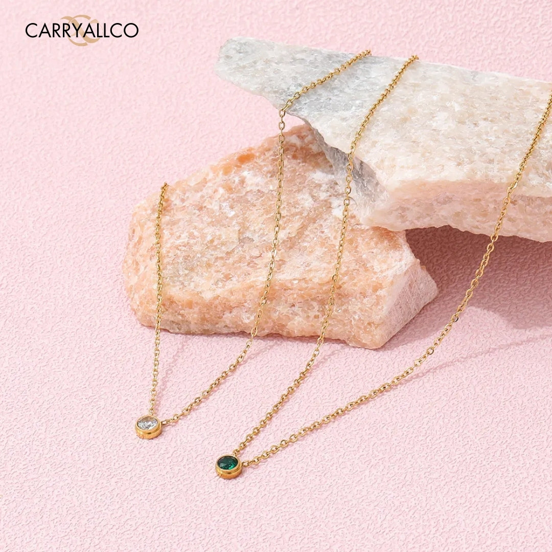 Dainty Green Brilliant Cut Stone Necklace