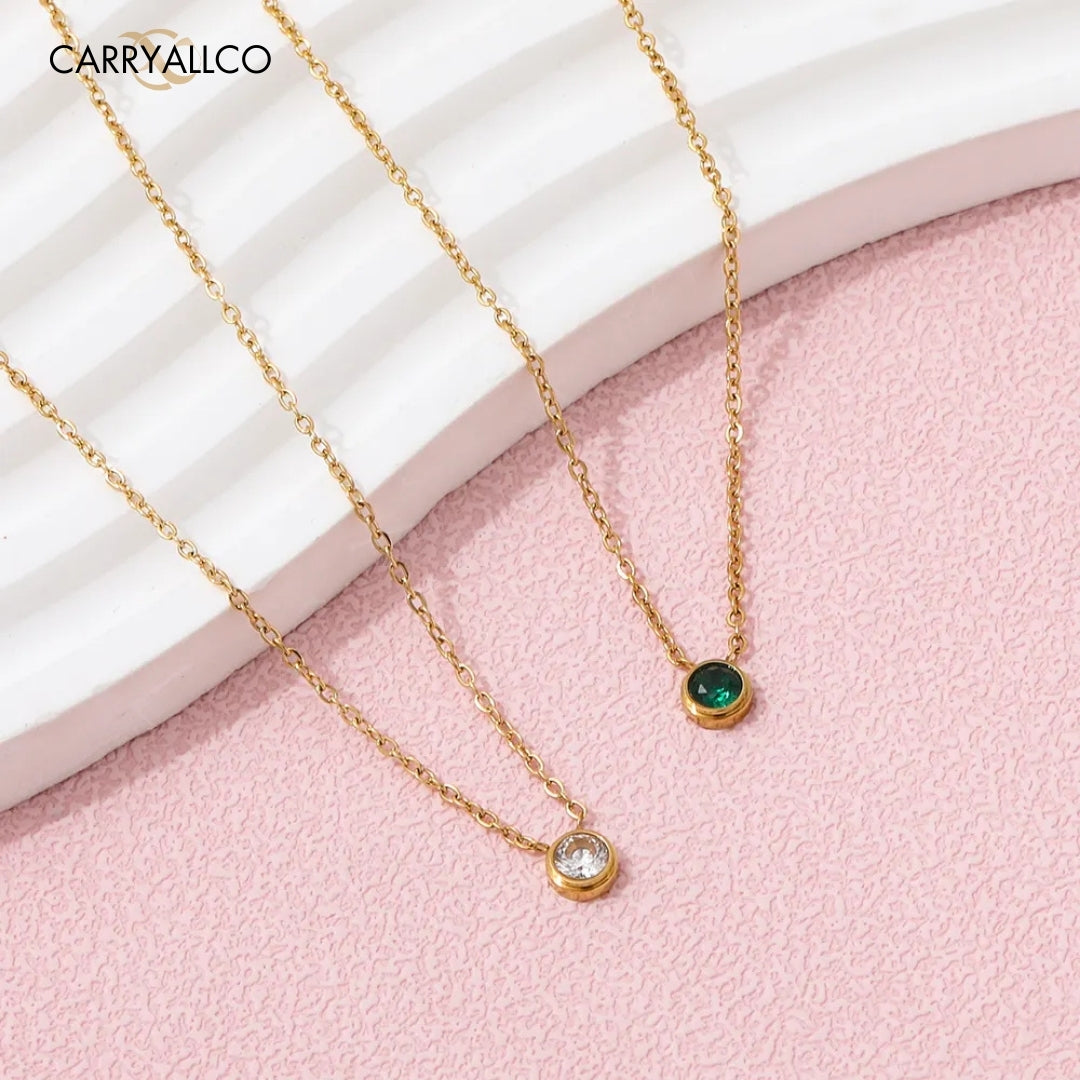 Dainty Green Brilliant Cut Stone Necklace