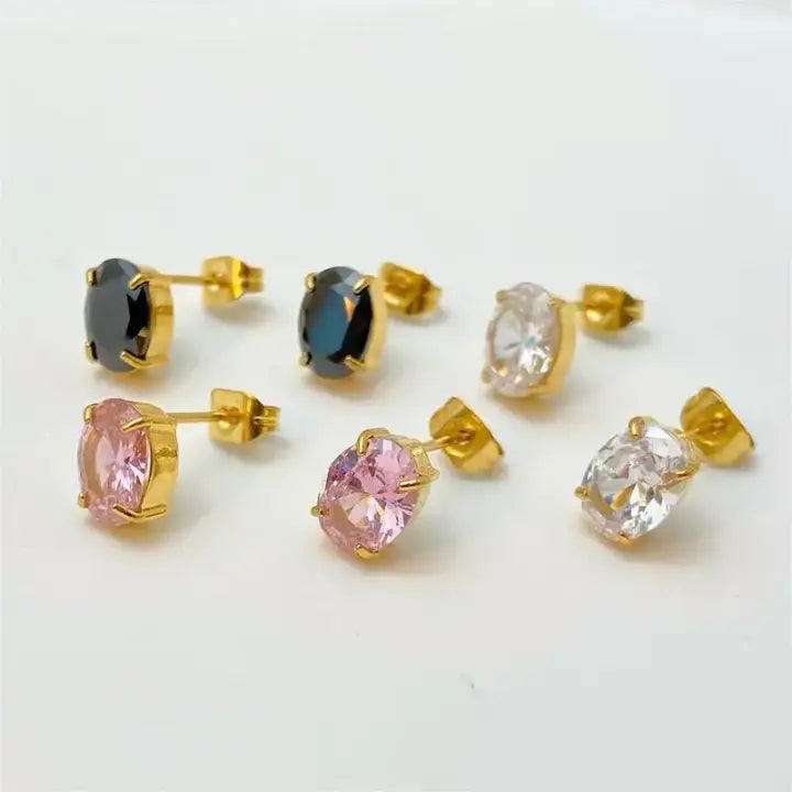 Demi-Fine 18K Gold Plated Oval Brilliant Cut Stone Earrings
