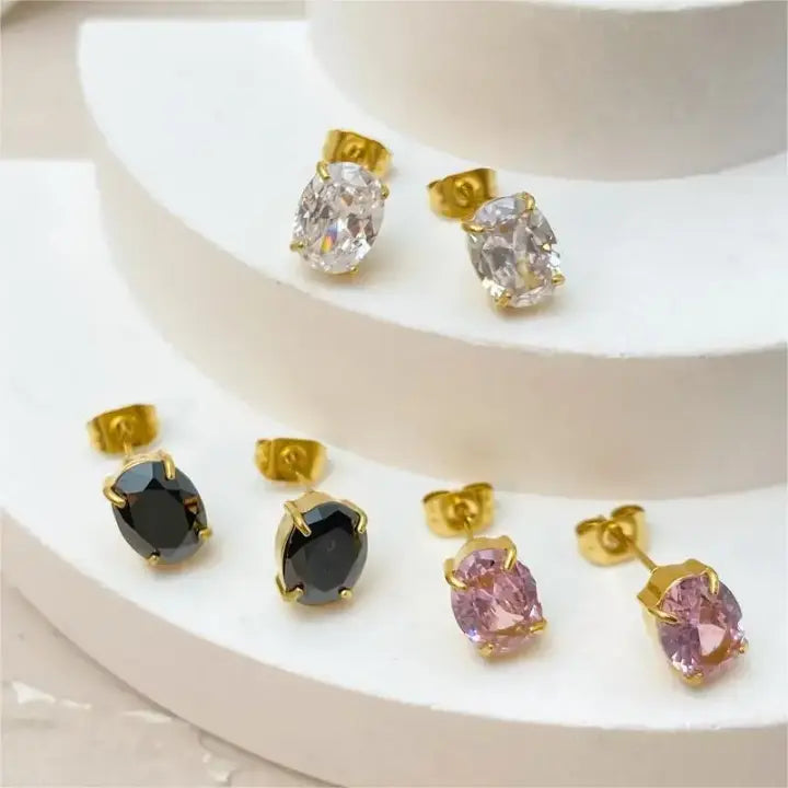 Pink Stone, Black Stotne White Stone Studs