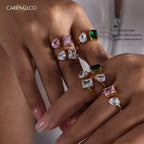 Demi-Fine 18K Gold Plated Colorful Brilliant Cut Stone Rings Carryallco