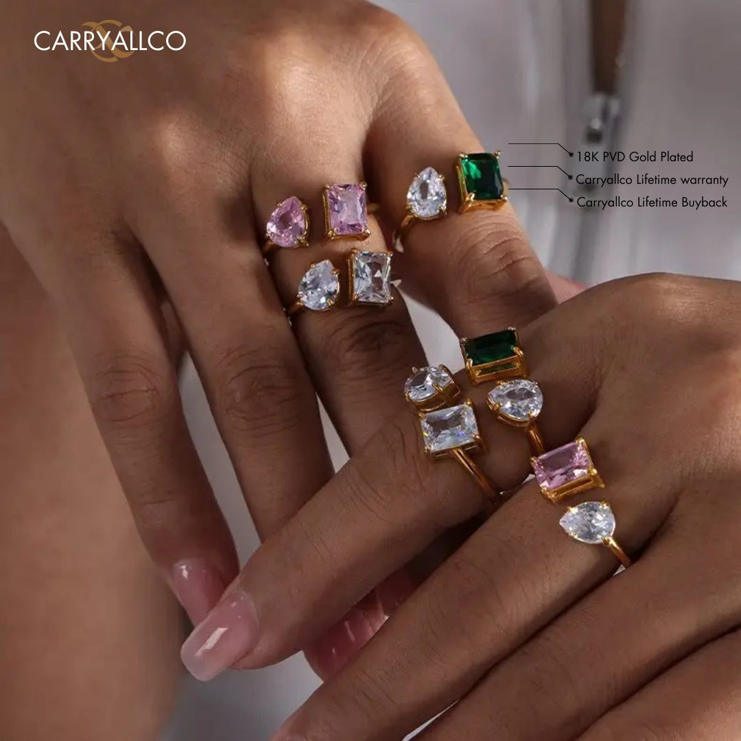 Demi-Fine 18K Gold Plated Colorful Brilliant Cut Stone Rings Carryallco