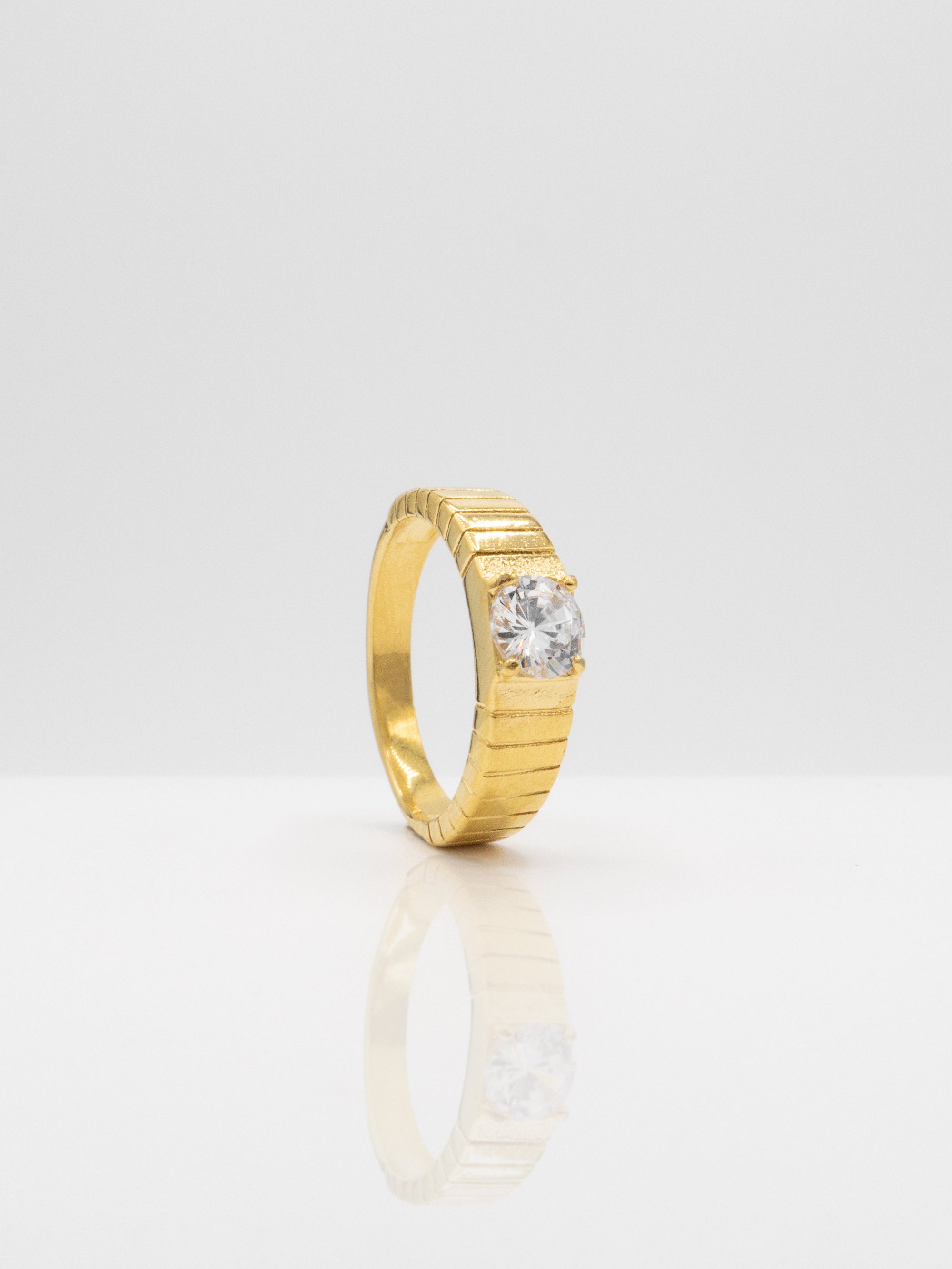 Demi-Fine 18K Gold Plated Croissant Brilliant Cut White Stone Ring