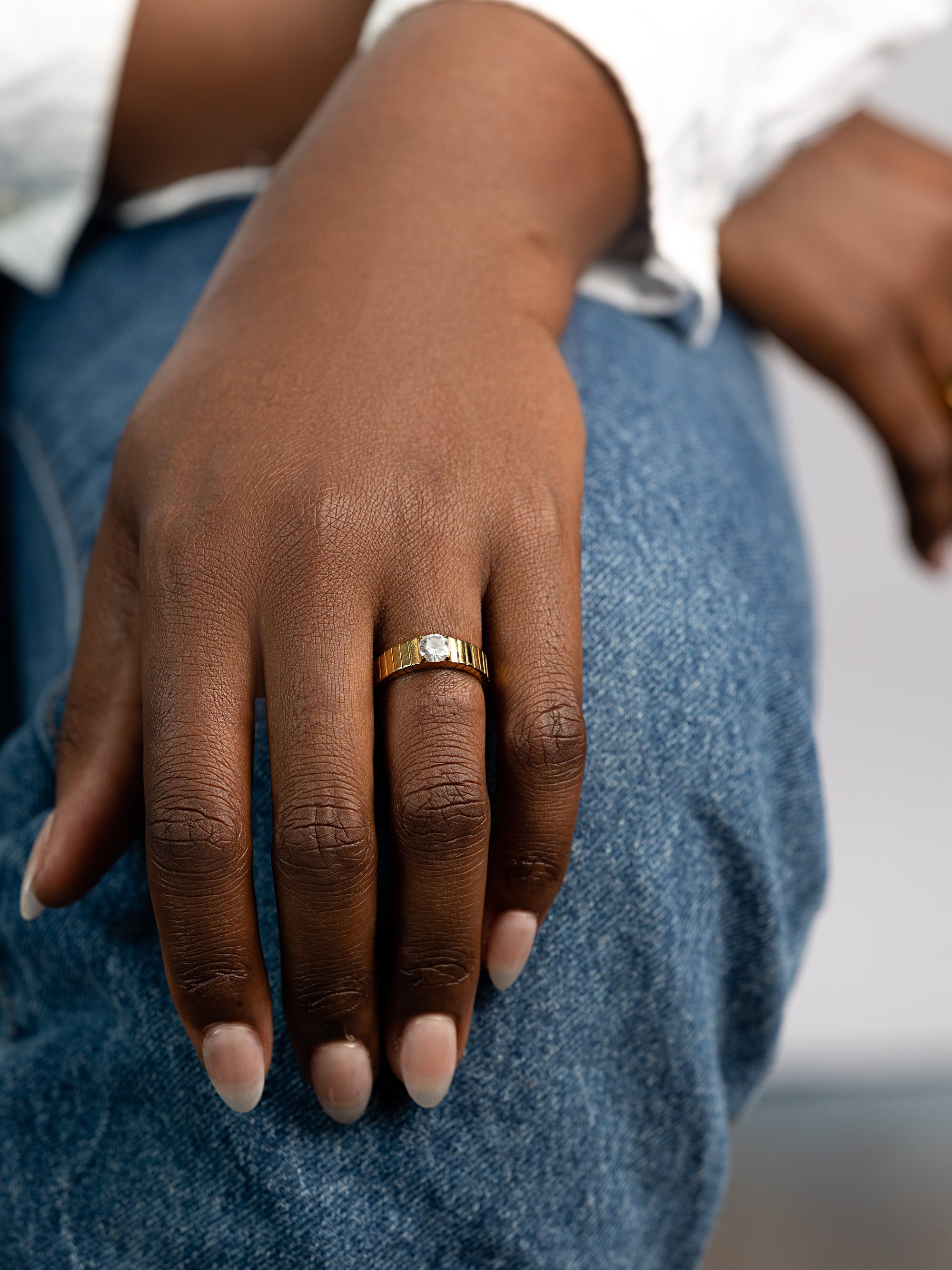 Demi-Fine 18K Gold Plated Croissant Brilliant Cut White Stone Ring