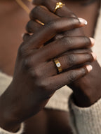 Demi-Fine 18K Gold Plated Croissant Brilliant Cut White Stone Ring