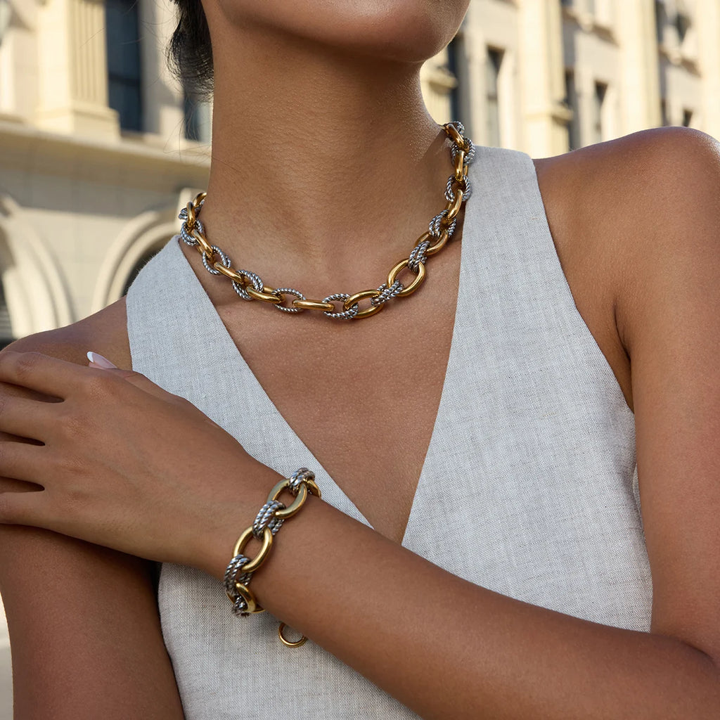 Demi-Fine Two-Tone Oval Link Chain – 18K Gold & Steel