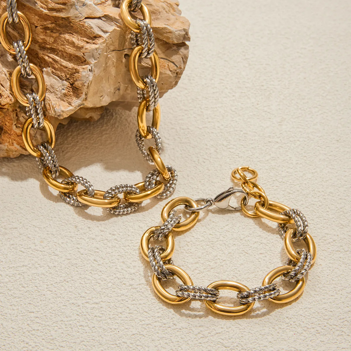 Demi-Fine Two-Tone Oval Link Chain – 18K Gold & Steel