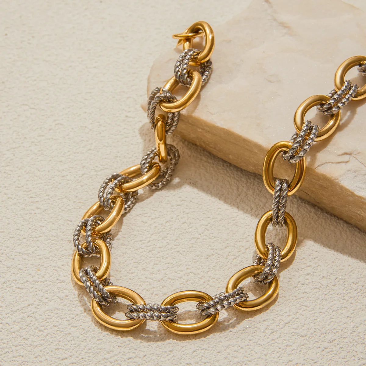 Demi-Fine Two-Tone Oval Link Chain – 18K Gold & Steel