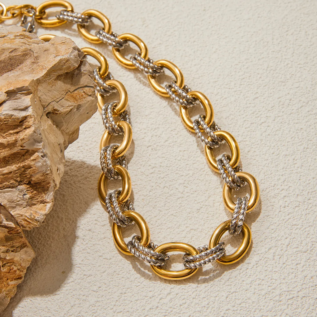 Demi-Fine Two-Tone Oval Link Chain – 18K Gold & Steel