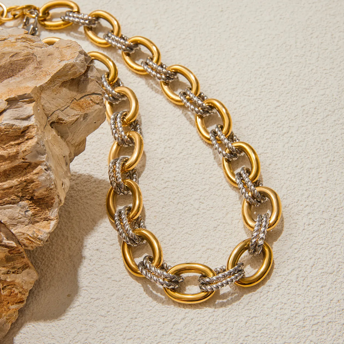 Demi-Fine Two-Tone Oval Link Chain – 18K Gold & Steel