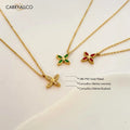 Demi-Fine 18K Gold Plated Brilliant Cut Stone Four-Leaf Necklace CARRYALLCO