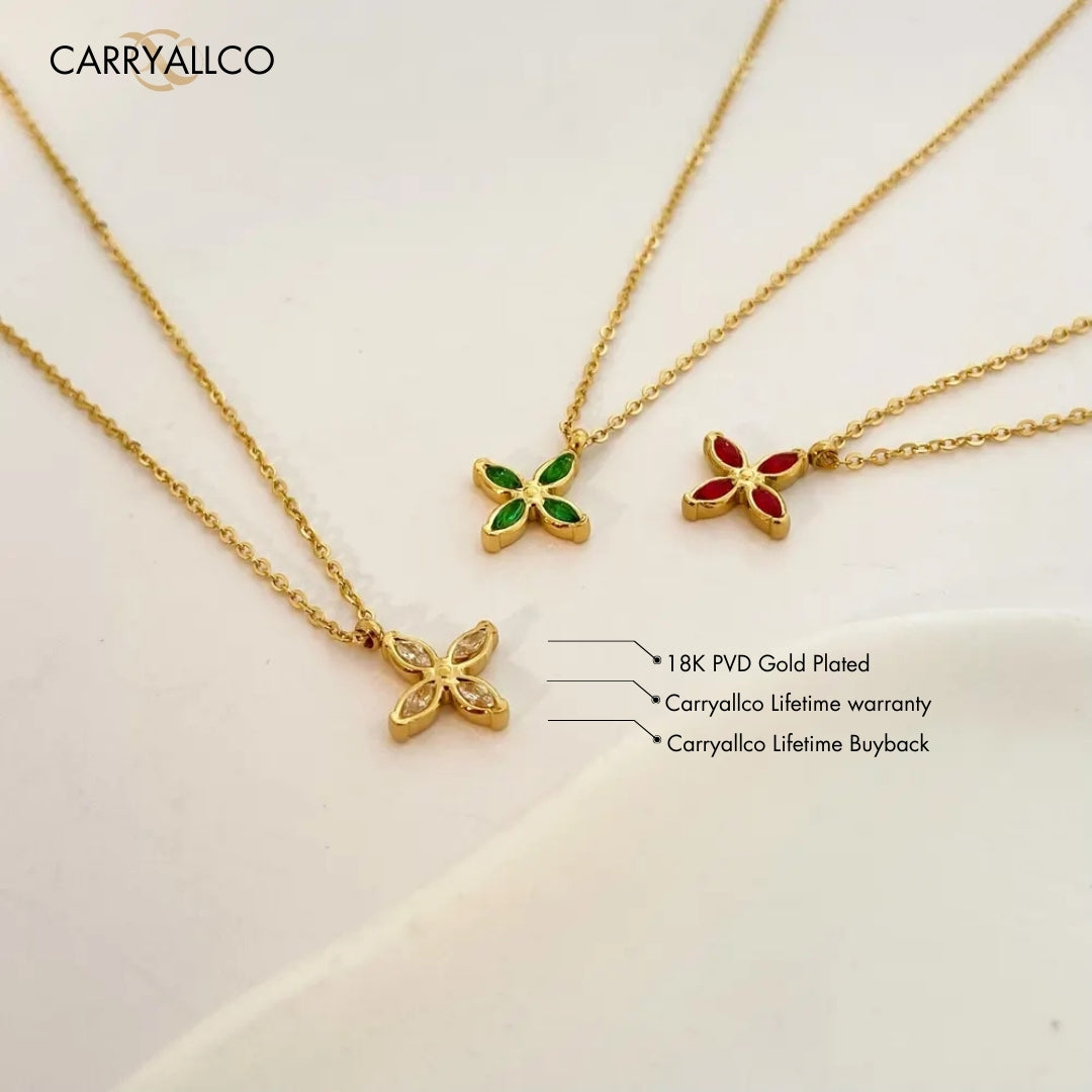 Demi-Fine 18K Gold Plated Brilliant Cut Stone Four-Leaf Necklace