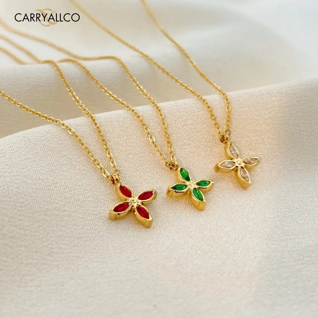 Demi-Fine 18K Gold Plated Brilliant Cut Stone Four-Leaf Necklace CARRYALLCO