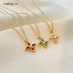 Demi-Fine 18K Gold Plated Brilliant Cut Stone Four-Leaf Necklace CARRYALLCO