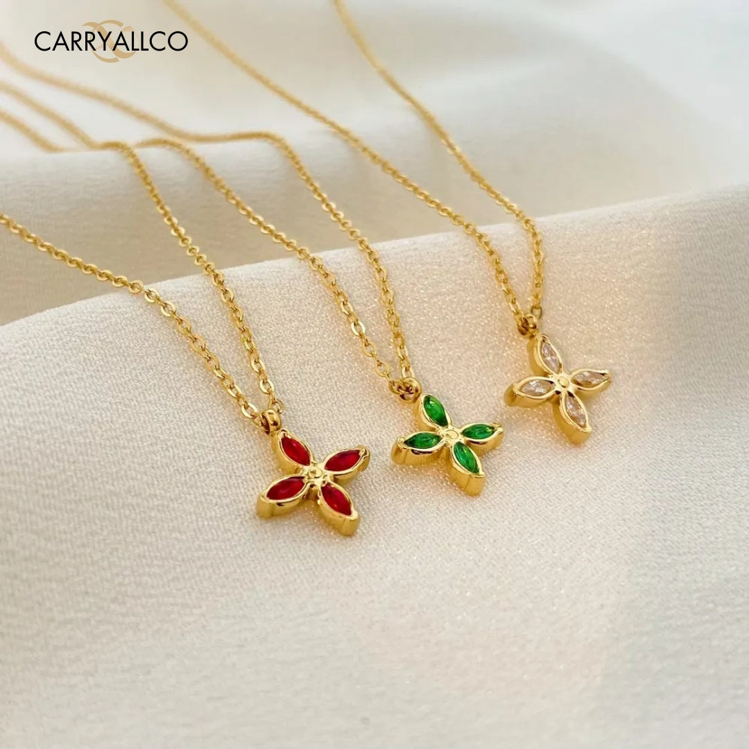 Demi-Fine 18K Gold Plated Brilliant Cut Stone Four-Leaf Necklace