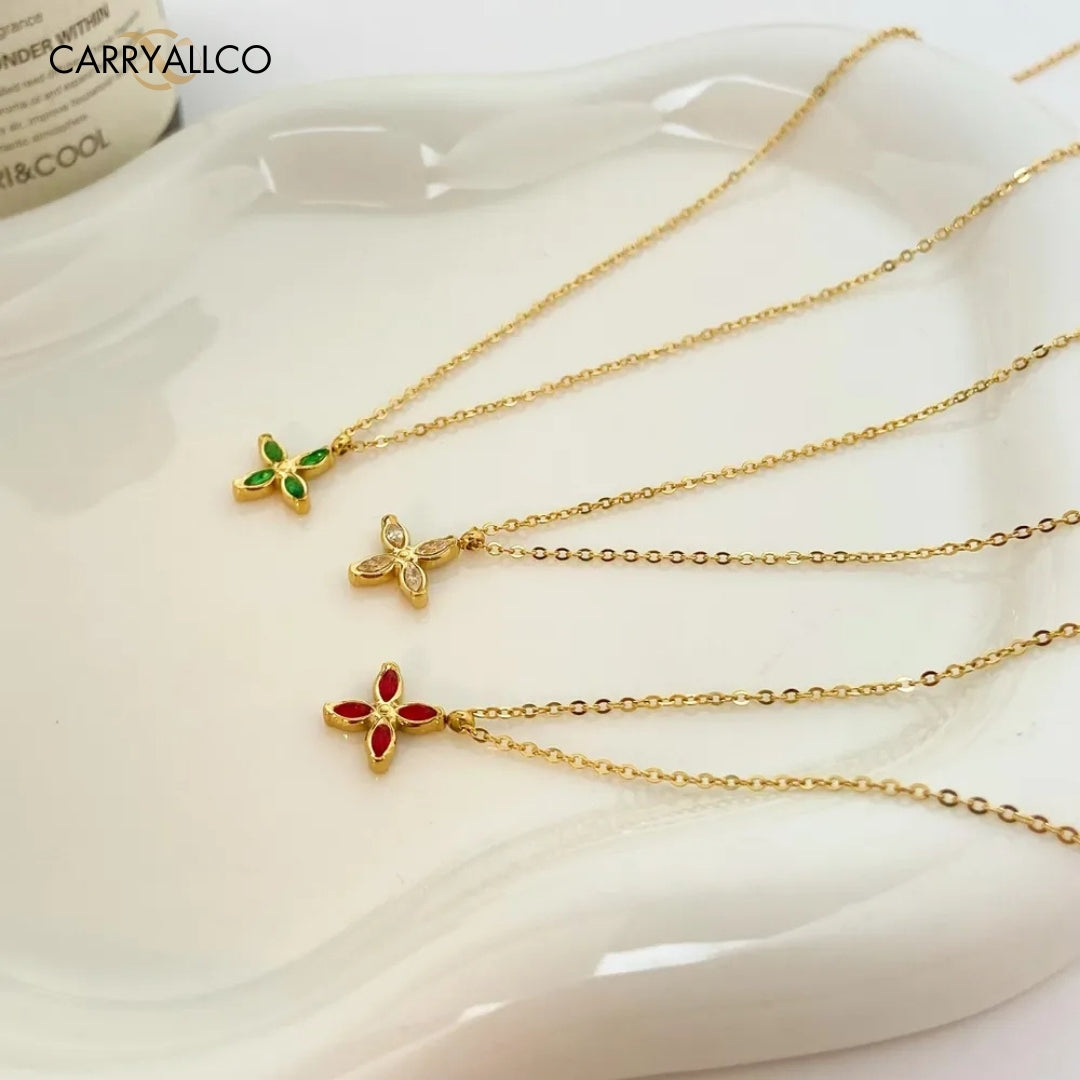 Demi-Fine 18K Gold Plated Brilliant Cut Stone Four-Leaf Necklace CARRYALLCO