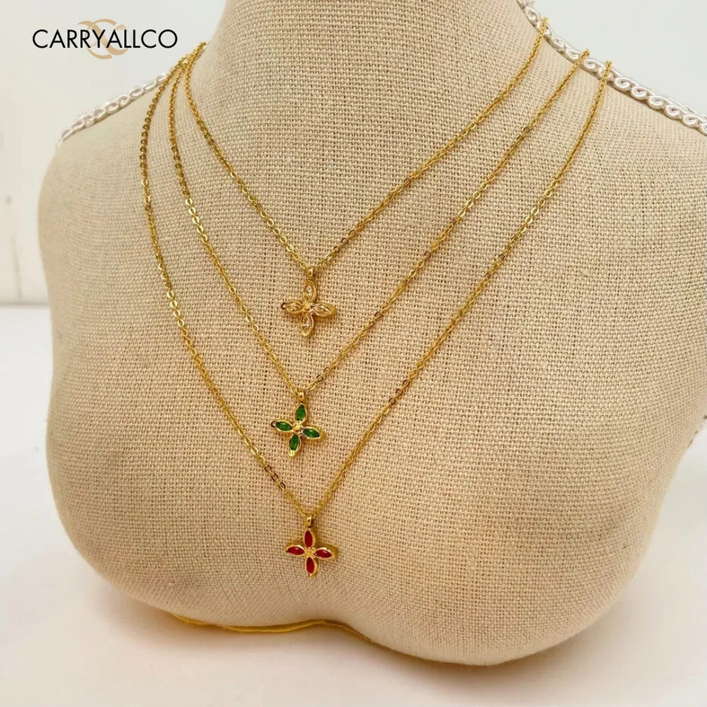 Demi-Fine 18K Gold Plated Brilliant Cut Stone Four-Leaf Necklace CARRYALLCO