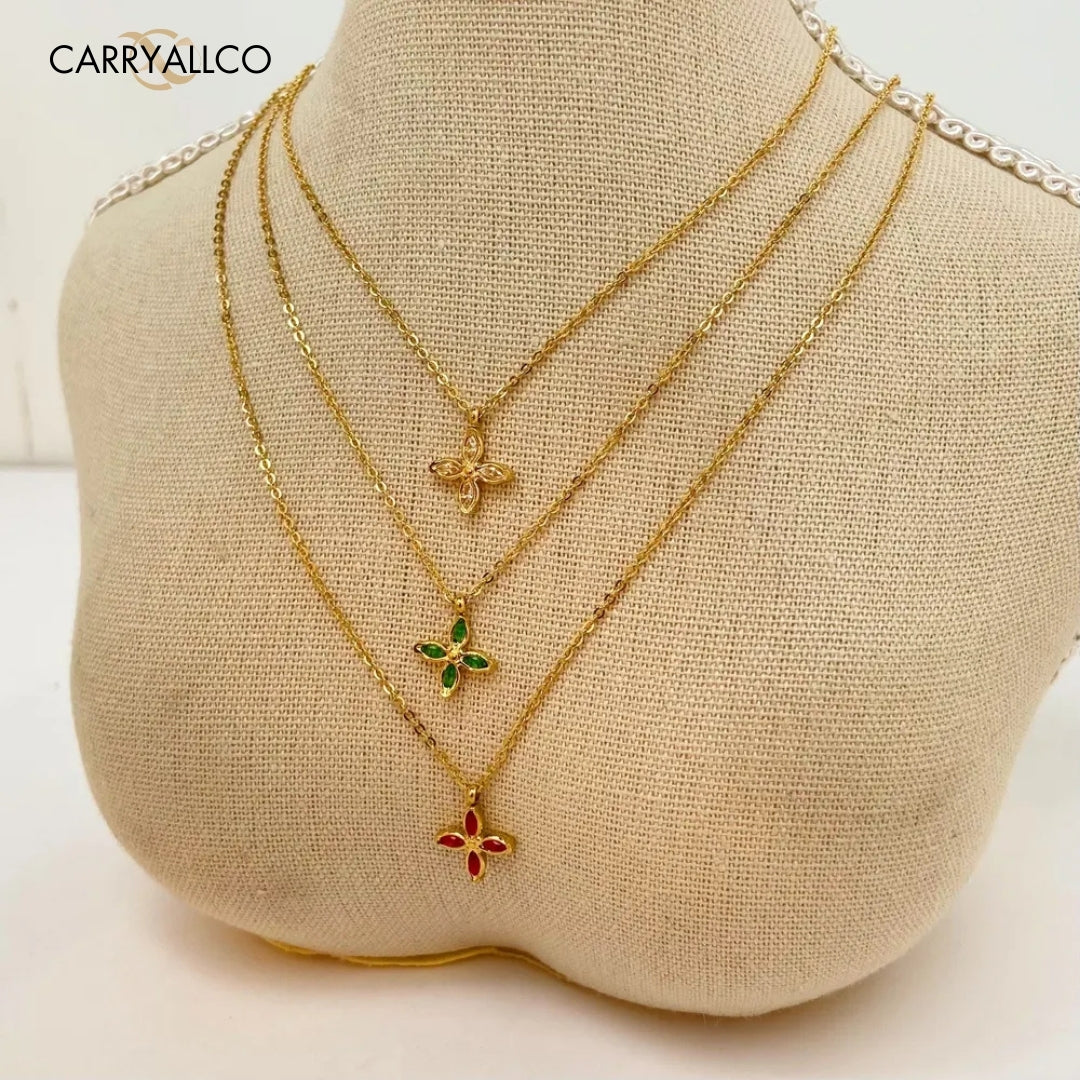 Demi-Fine 18K Gold Plated Brilliant Cut Stone Four-Leaf Necklace