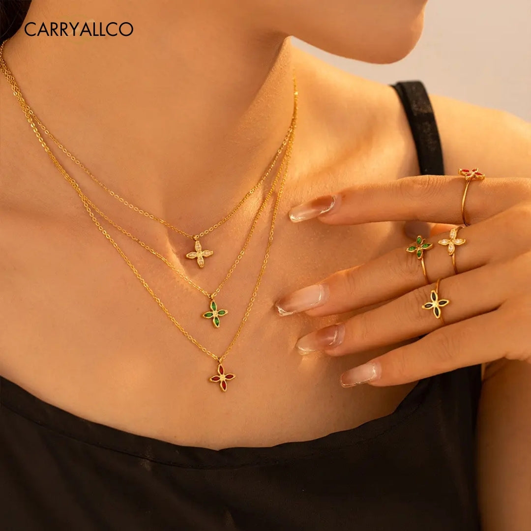 Demi-Fine 18K Gold Plated Brilliant Cut Stone Four-Leaf Necklace