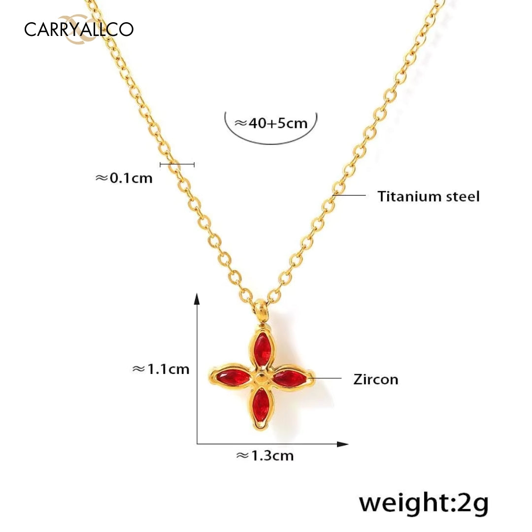 Demi-Fine 18K Gold Plated Brilliant Cut Stone Four-Leaf Necklace