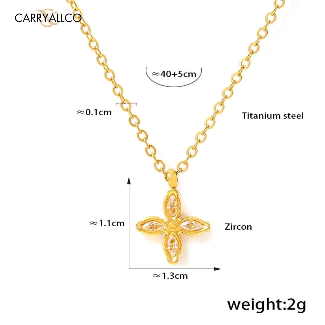 Demi-Fine 18K Gold Plated Brilliant Cut Stone Four-Leaf Necklace