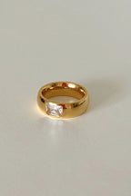 Demi-Fine 18K Gold Plated Wide Brilliant Cut Stone Band Ring