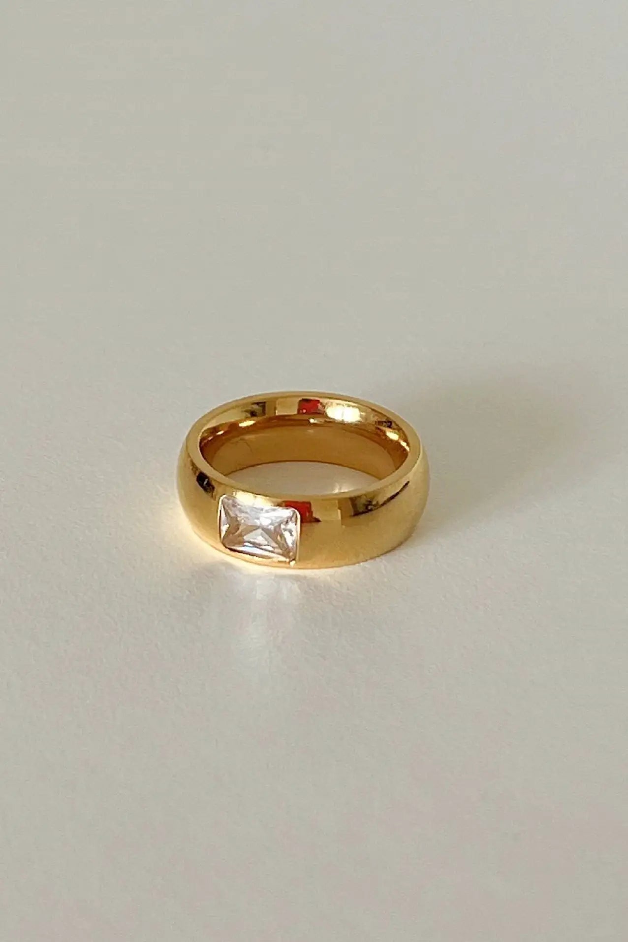 Demi-Fine 18K Gold Plated Wide Brilliant Cut Stone Band Ring